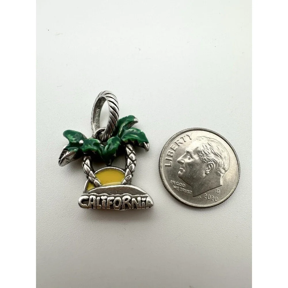Brighton CALIFORNIA Palm Tree Silver Tone Enamel Pendant Charm